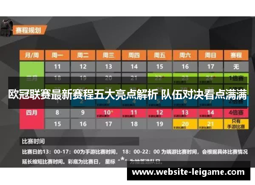 欧冠联赛最新赛程五大亮点解析 队伍对决看点满满