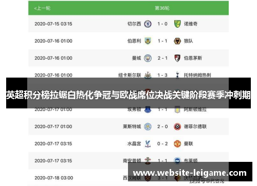 英超积分榜拉锯白热化争冠与欧战席位决战关键阶段赛季冲刺期