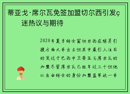 蒂亚戈·席尔瓦免签加盟切尔西引发球迷热议与期待